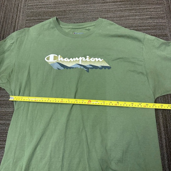 Champion Men's Sage Green Short Sleeve Tee with Logo Mountain Graphic - Picture 3 of 6